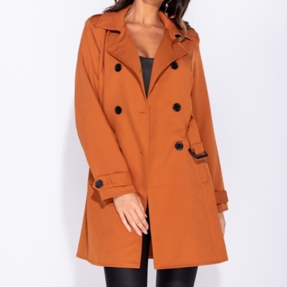 City Lights Rust Belted Trench Coat - Picture 3 of 8